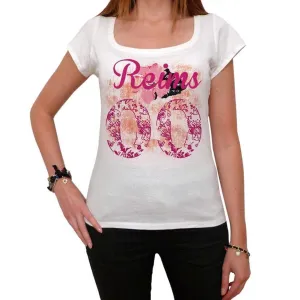 00, Reims, City With Number, Women's Short Sleeve Round White T-shirt 00008