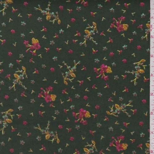 1 1/4 YD PC-Moss/Yellow Mini Floral Double Brushed Jersey Knit Fabric