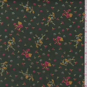 1 1/4 YD PC-Moss/Yellow Mini Floral Double Brushed Jersey Knit Fabric