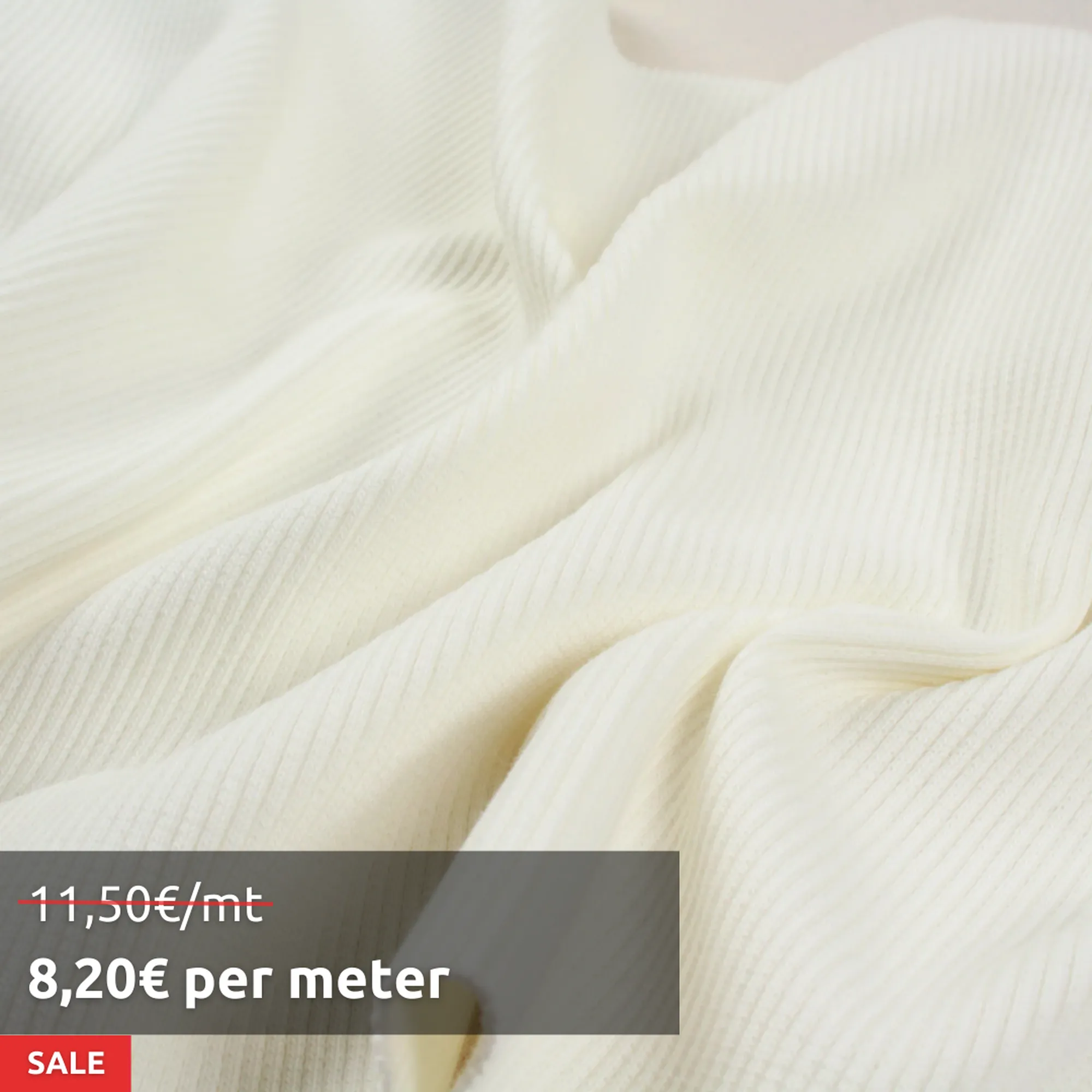 10 Mts Roll - Organic Cotton Stretch Rib 2x2 (Off-white) - OFFER: 8,20€/MT