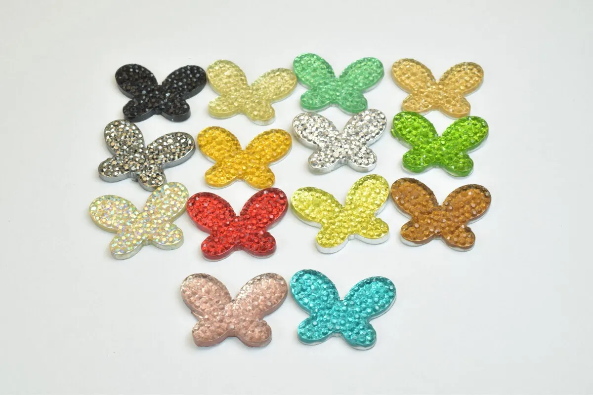 10 PCs Sparkly Acrylic Rhinestone Butterfly 22x17mm Resin Flatback Decoden Beads Kawaii Cabochons Phone Case Embellishments Bling Invitation