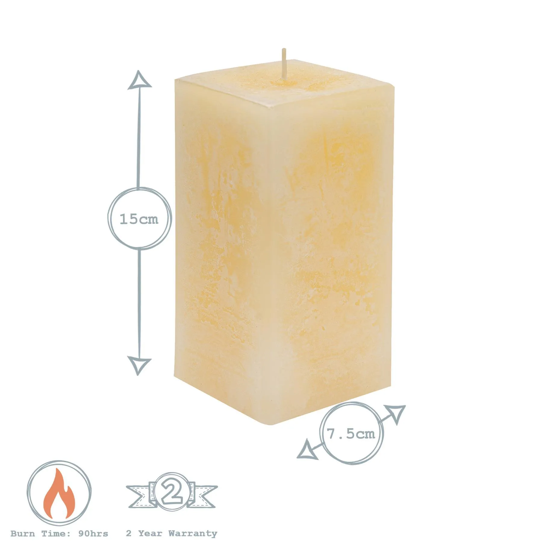 15cm Vanilla Square Pillar Candle - By Nicola Spring