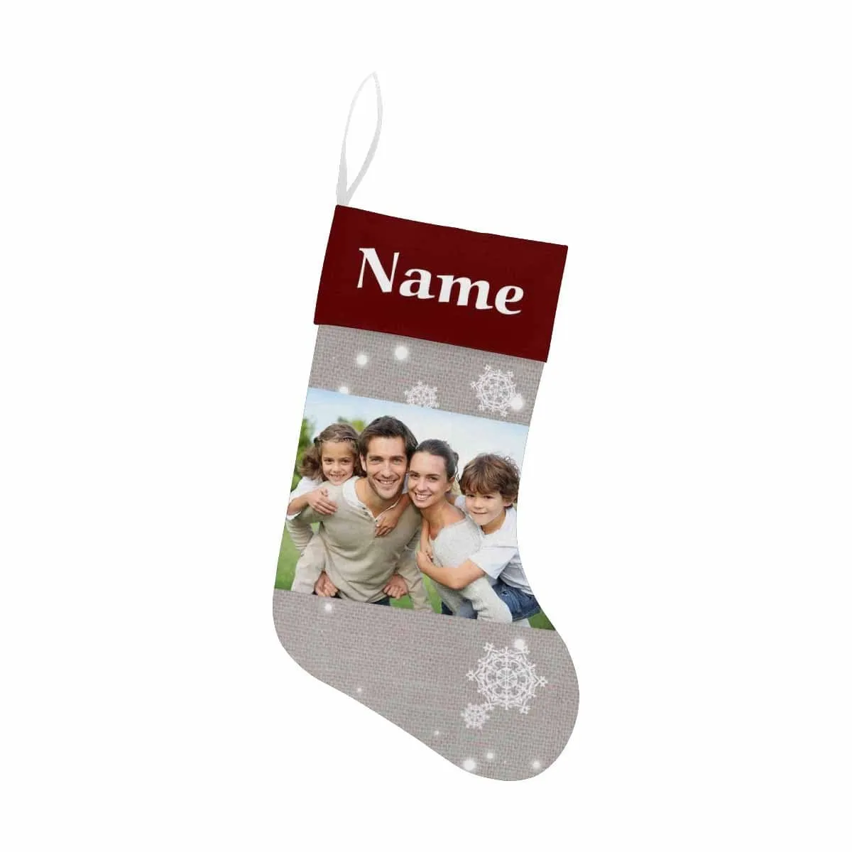 17.52in(L) Super Size-Custom Photo&Name Snow Grey Christmas Stocking