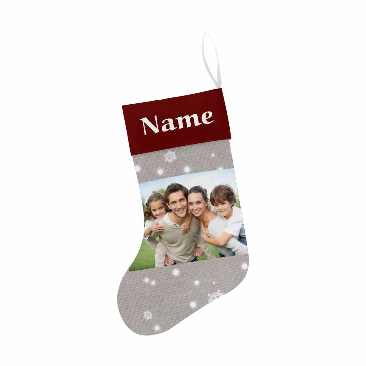 17.52in(L) Super Size-Custom Photo&Name Snow Grey Christmas Stocking