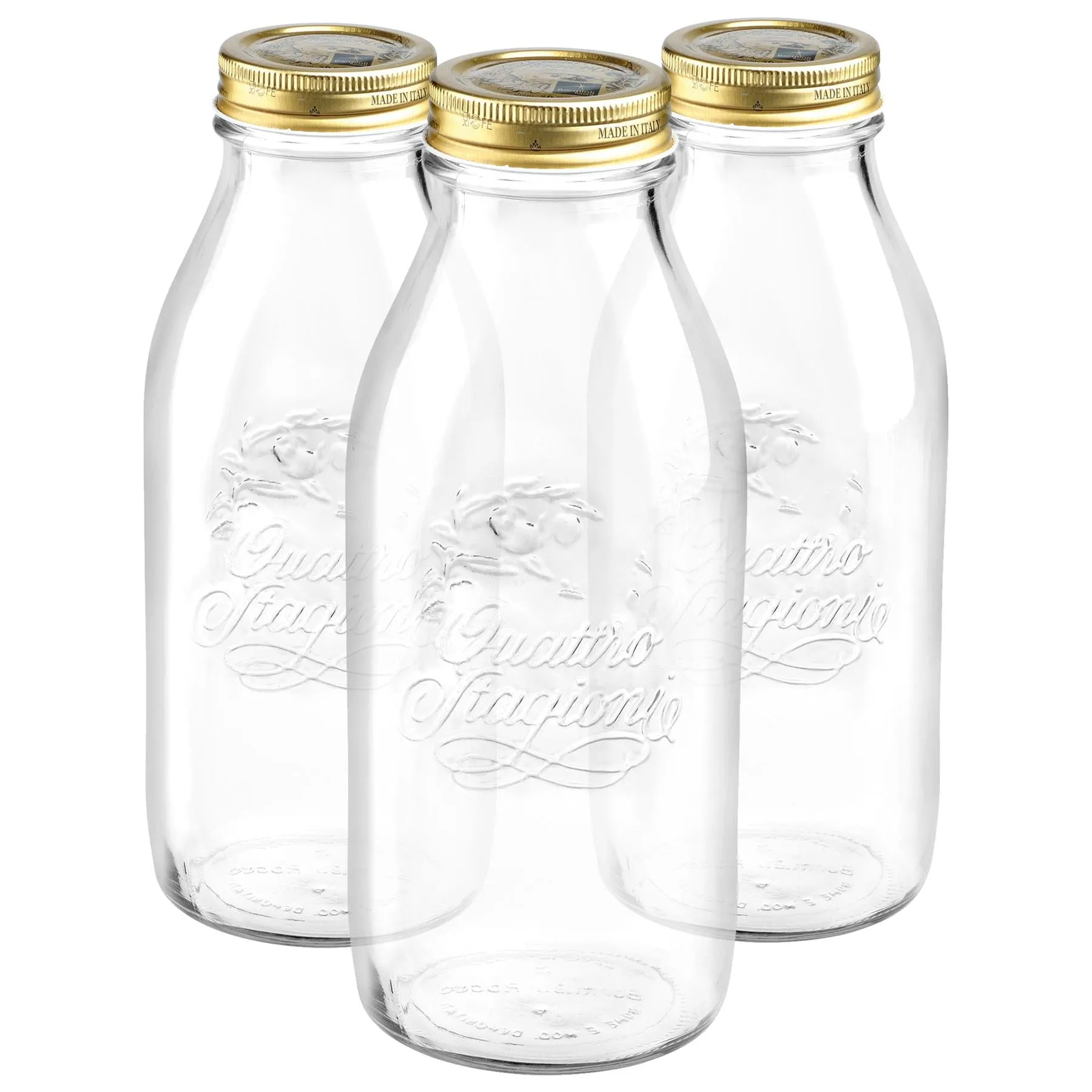 1L Quattro Stagioni Glass Bottles with Screw Top Lid - Pack of 3 - By Bormioli Rocco