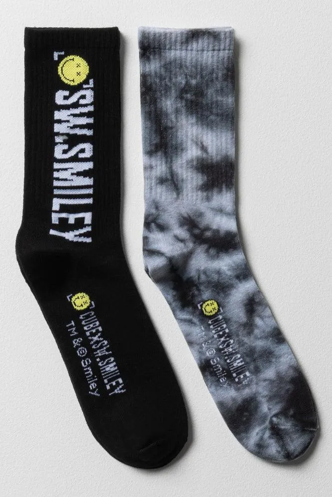 2 Pack Smiley Socks Black