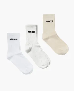 3 Pack Socks - White, Cream, Light Grey Melange