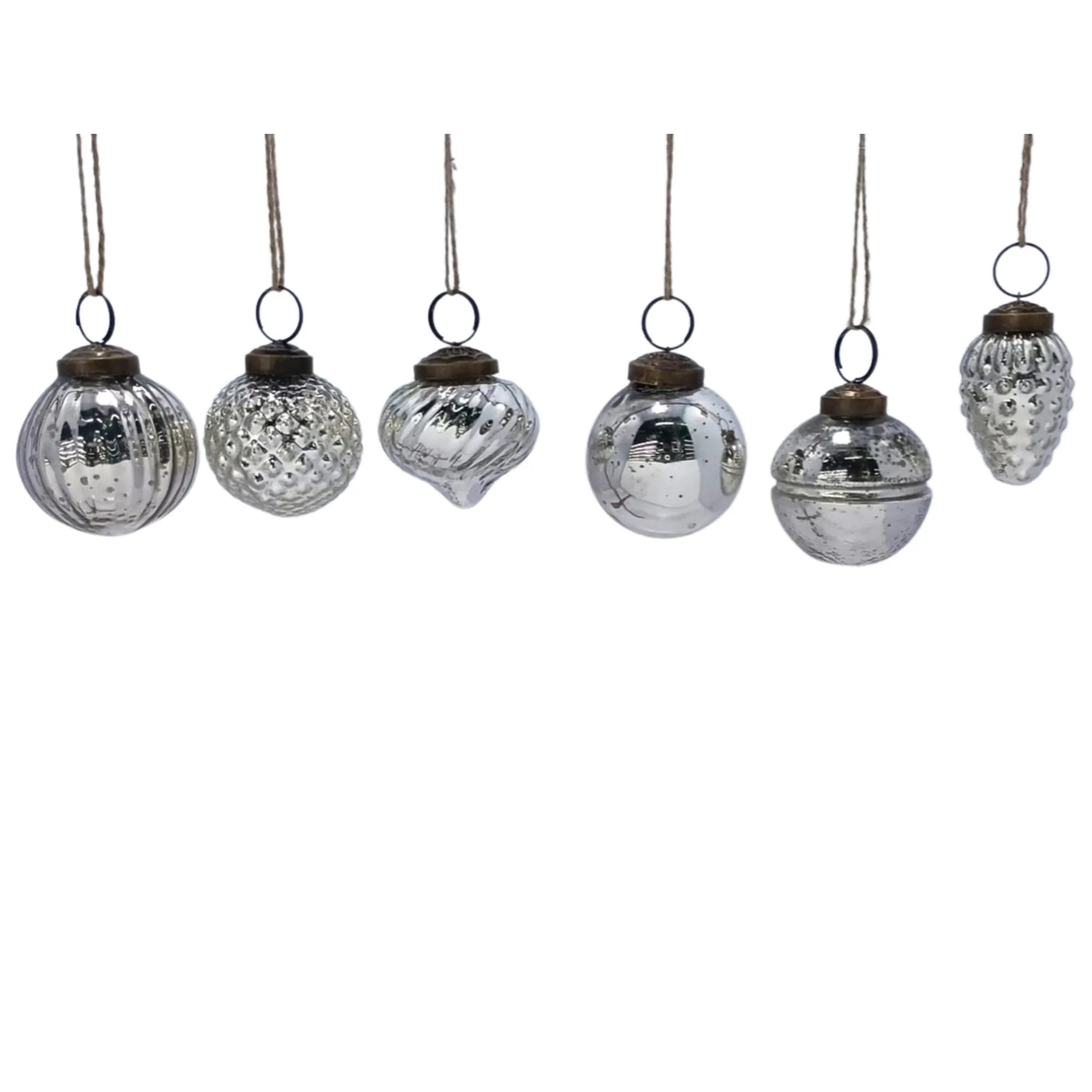 6 Styles 2'' Glass Mercury Orn. Set of 12-Silver