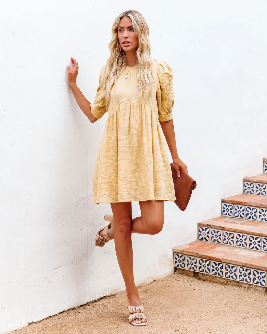 Amber Cotton Pocketed Puff Sleeve Dress - Yellow - FINAL SALE