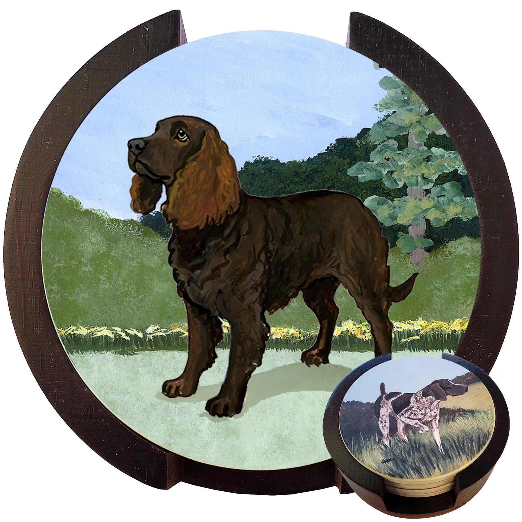 American Water Spaniel Scenic Bisque Coaster Set