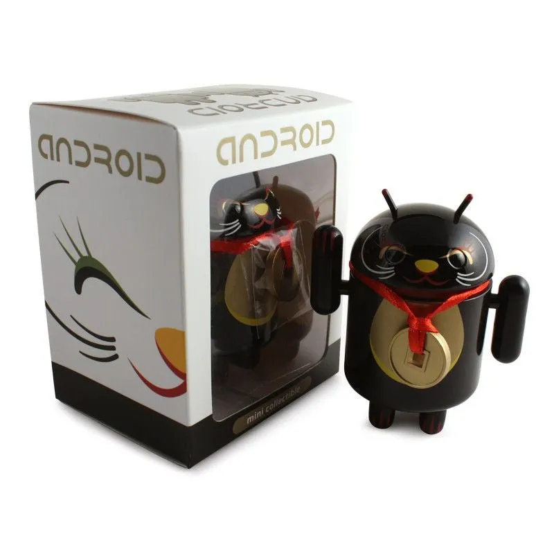 Android Mini Collectible Lucky Cat Series - Black Lucky Cat w/ Collar Coin