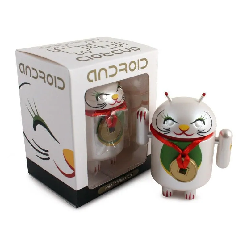 Android Mini Collectible Lucky Cat Series - White Lucky Cat w/ Collar Coin