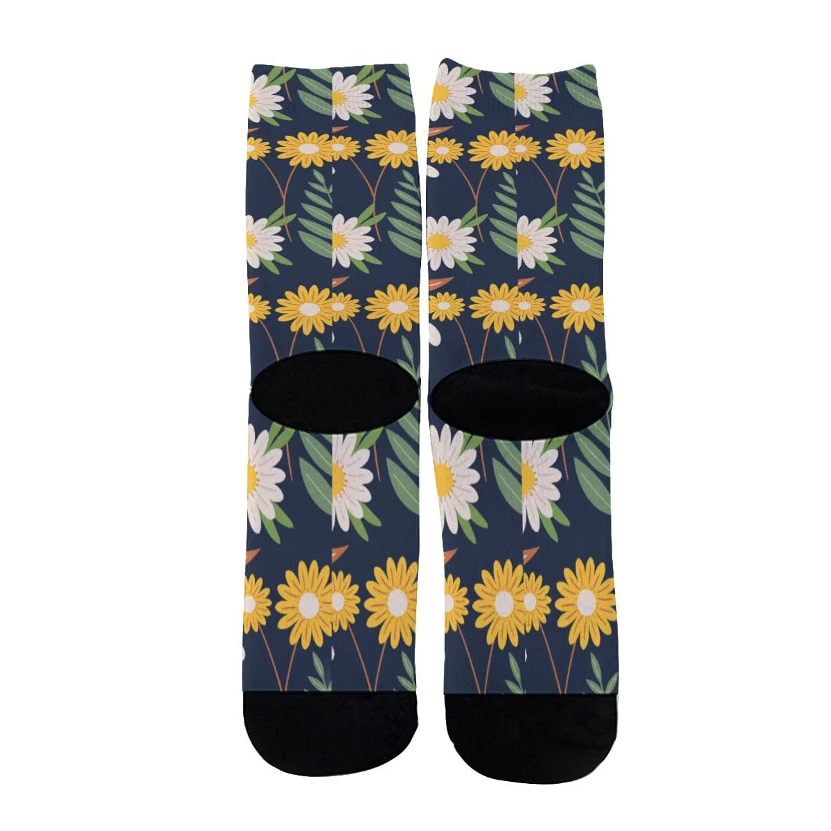 Black Ecru Daisy - All-Over Print Unisex Long Socks