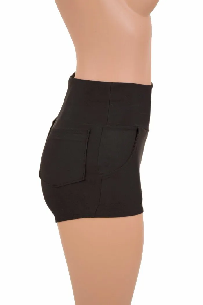 Black High Waist Shorts with Pockets