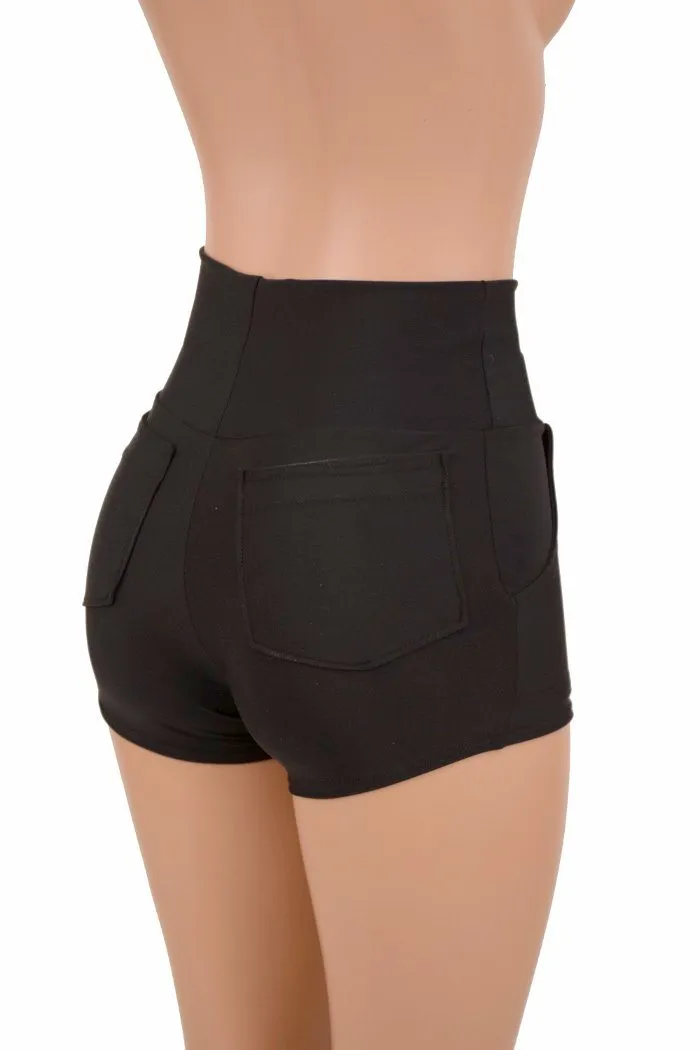 Black High Waist Shorts with Pockets