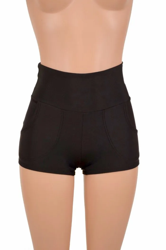 Black High Waist Shorts with Pockets