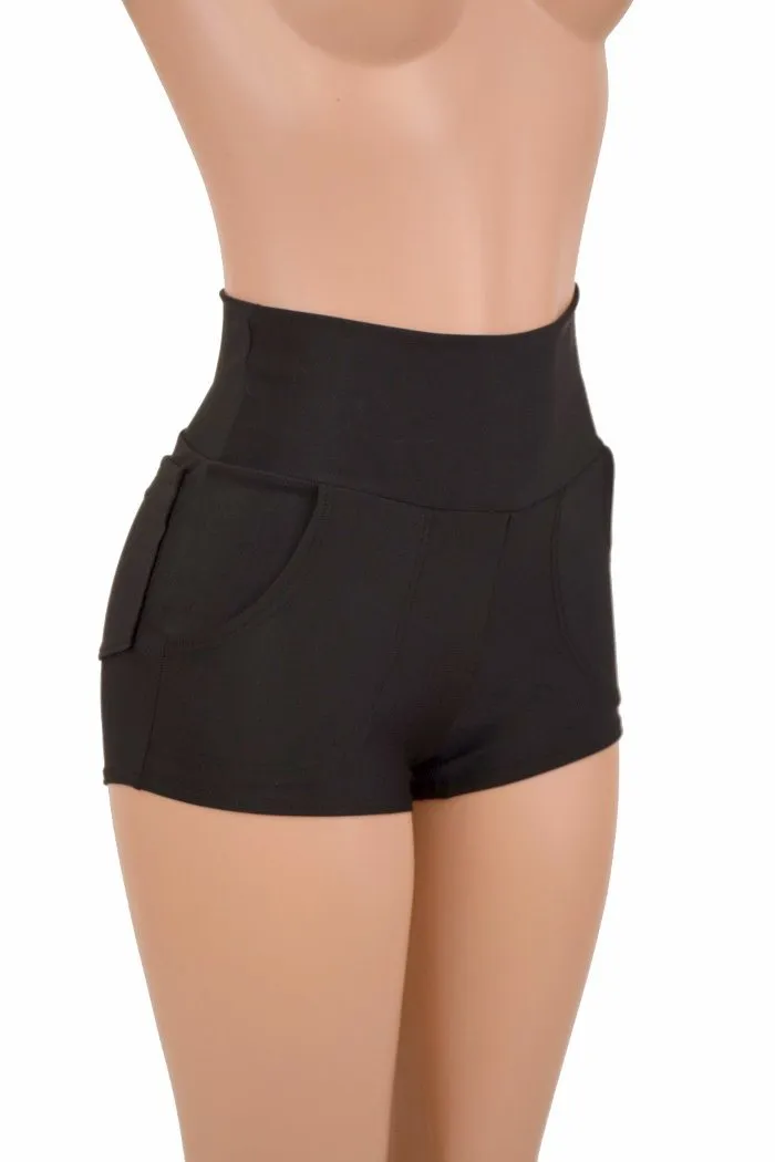 Black High Waist Shorts with Pockets