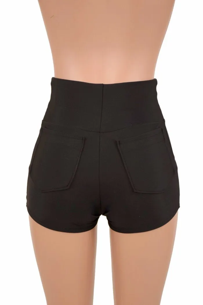 Black High Waist Shorts with Pockets