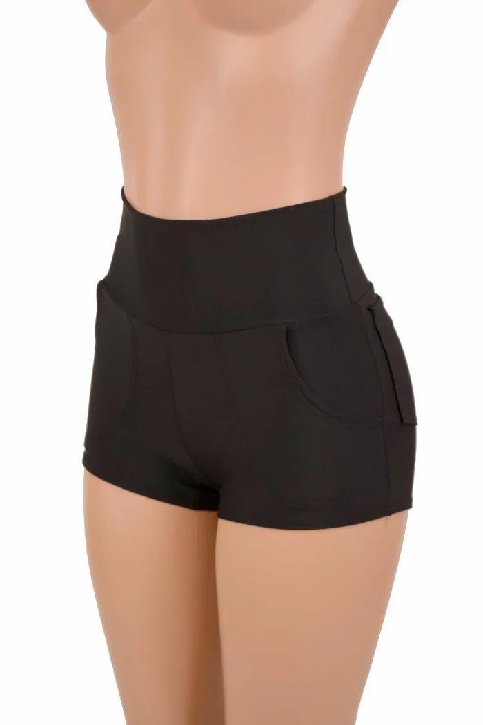 Black High Waist Shorts with Pockets