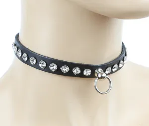 Black Leather Collar w/ Rhinestones