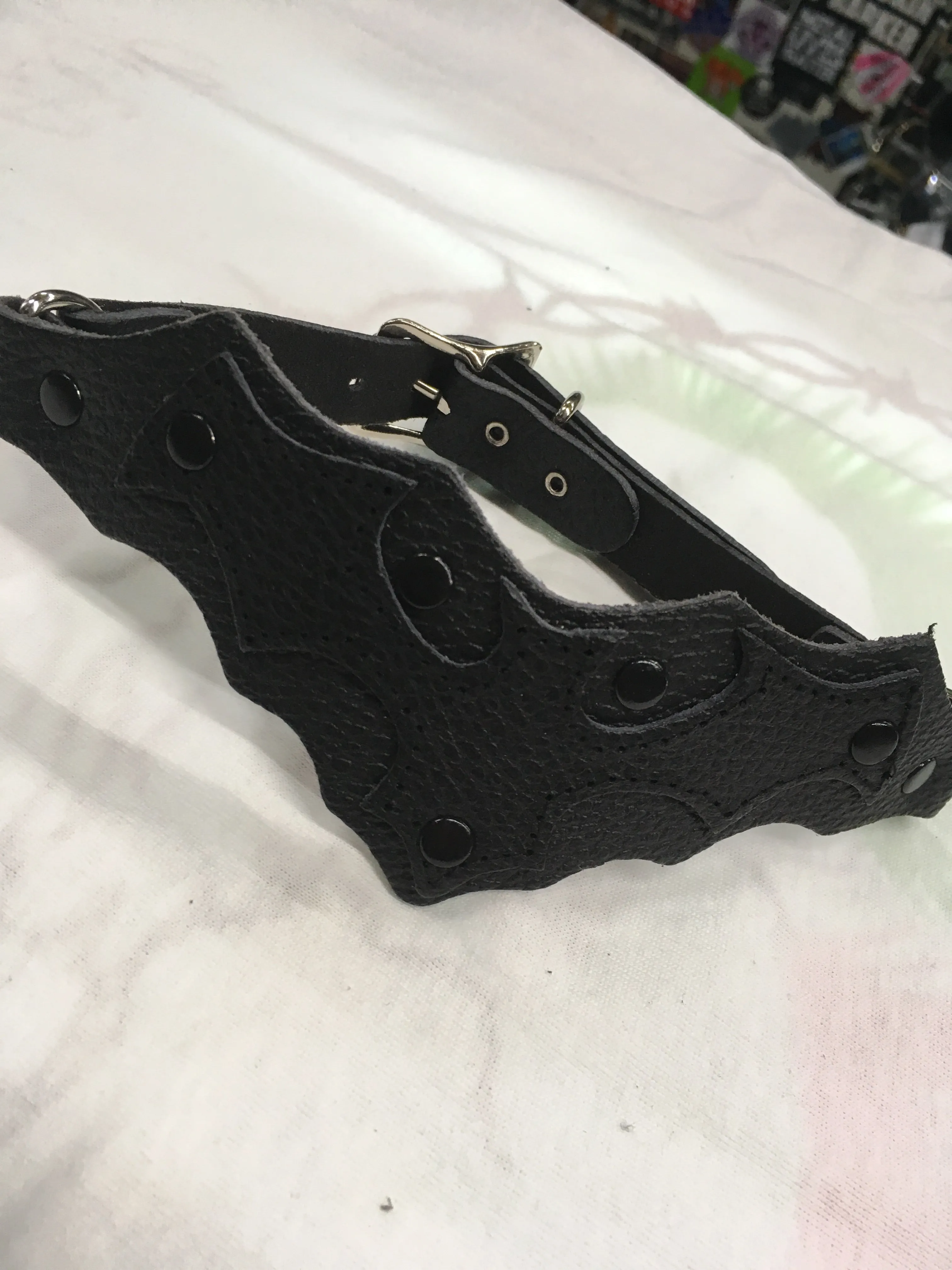 Black Leather Cutout Bat Collar