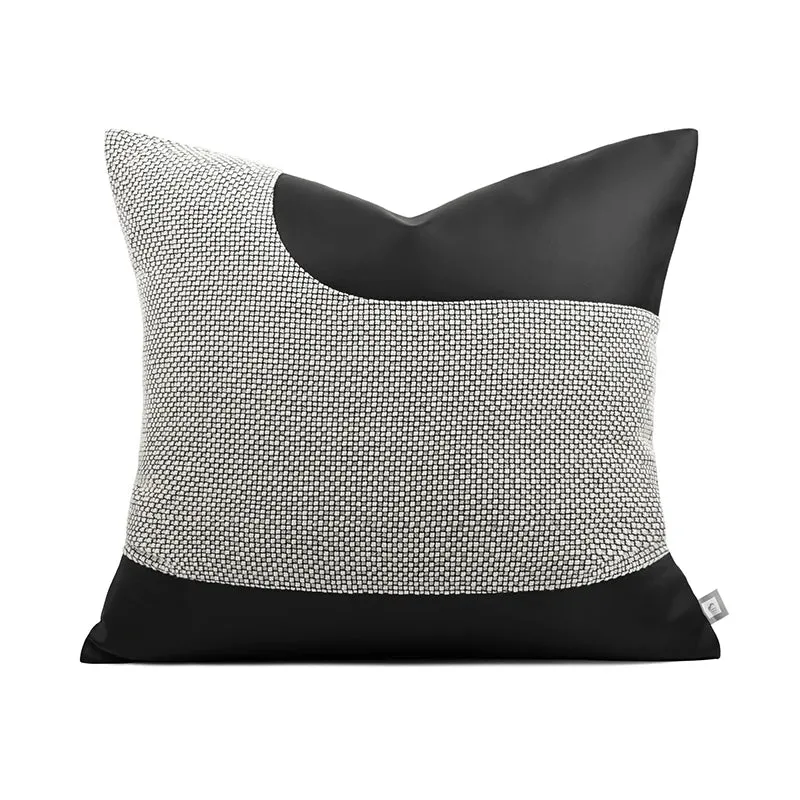 Black Leather Twill Patch Cushion Covers