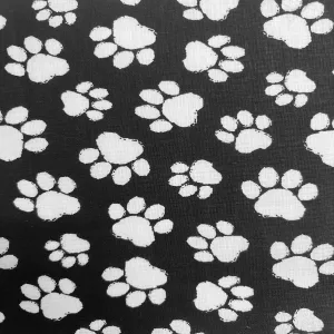 Black Puppy Paw Print Print Poly Cotton Fabric