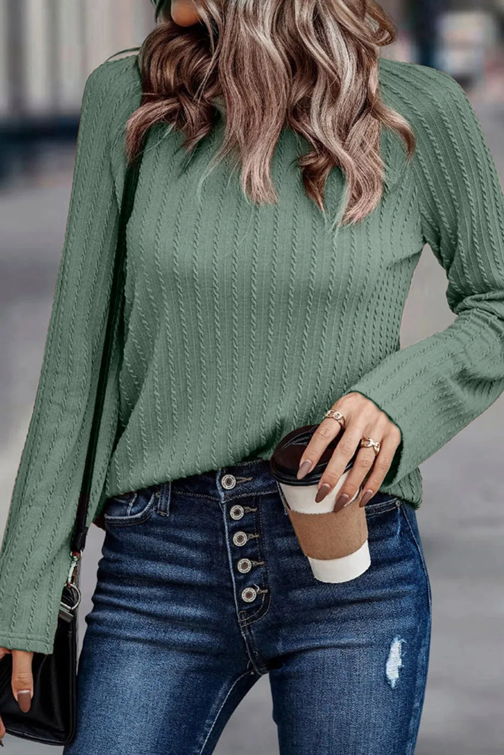 Black Ribbed Round Neck Knit Long Sleeve Top