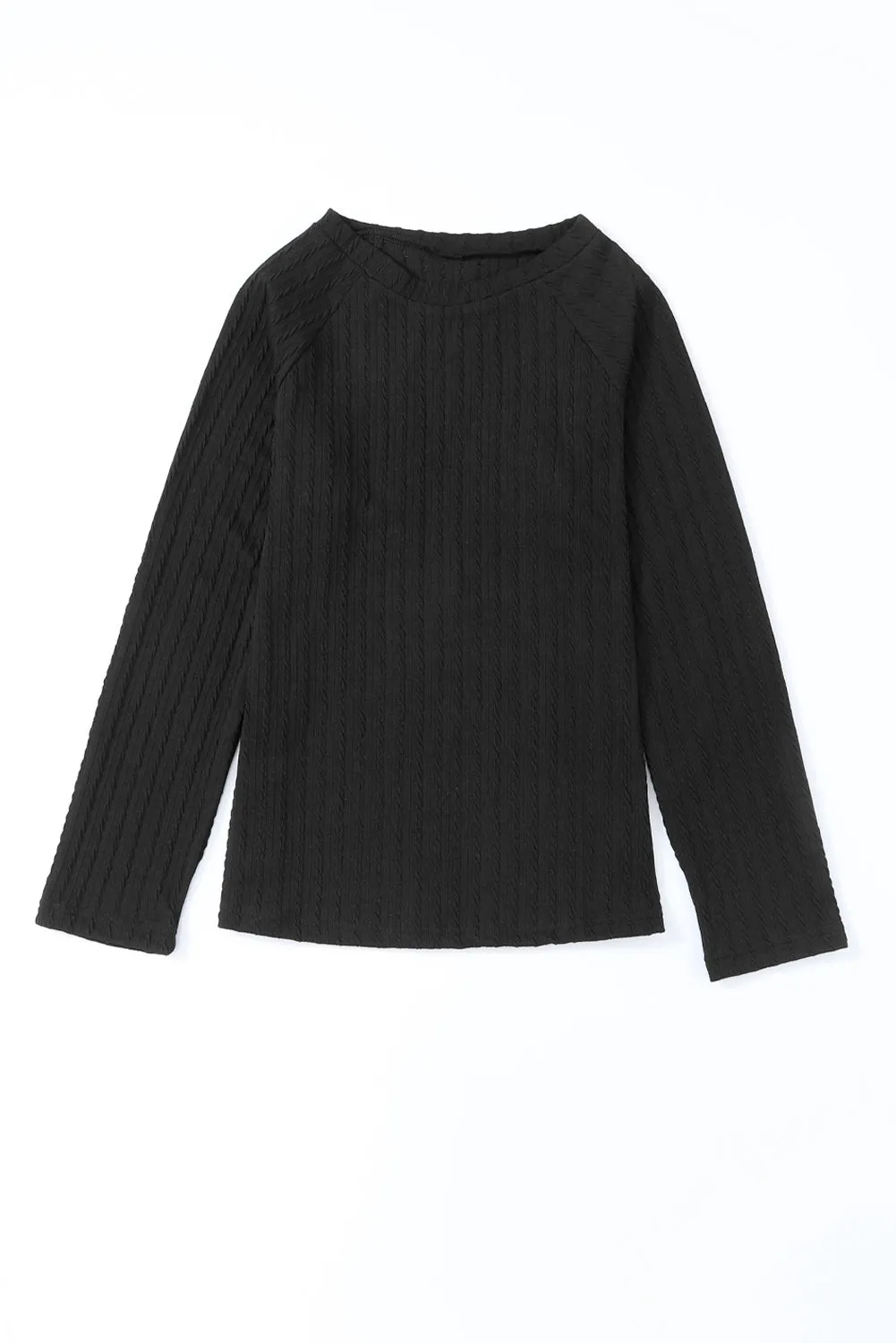 Black Ribbed Round Neck Knit Long Sleeve Top