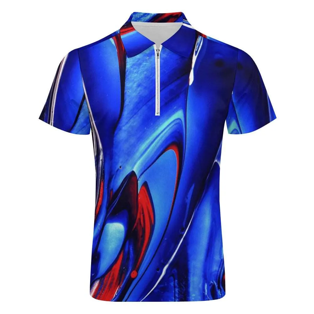 Blue & Red Swirl Short Sleeve Polo Shirt