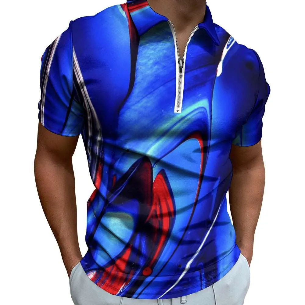 Blue & Red Swirl Short Sleeve Polo Shirt