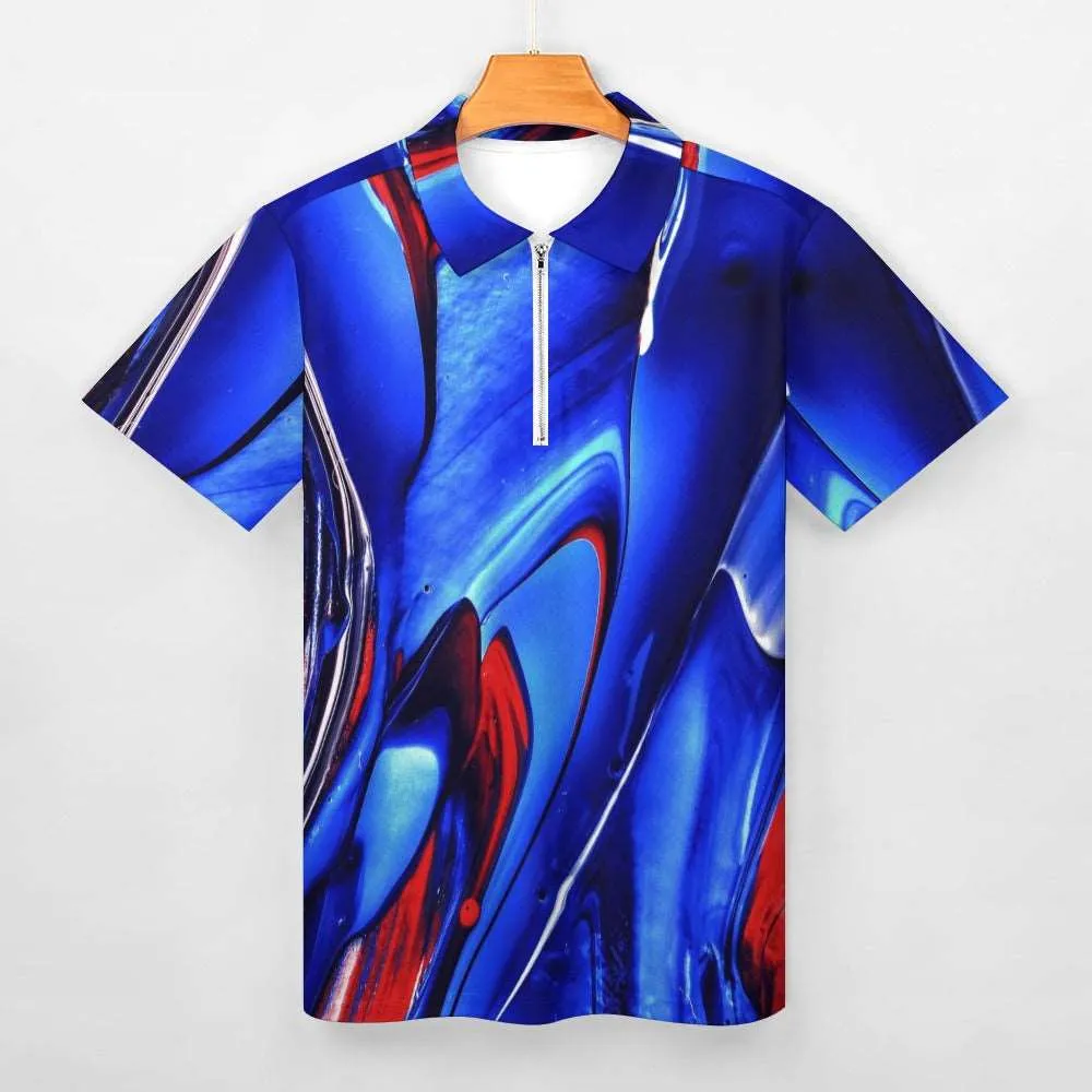 Blue & Red Swirl Short Sleeve Polo Shirt