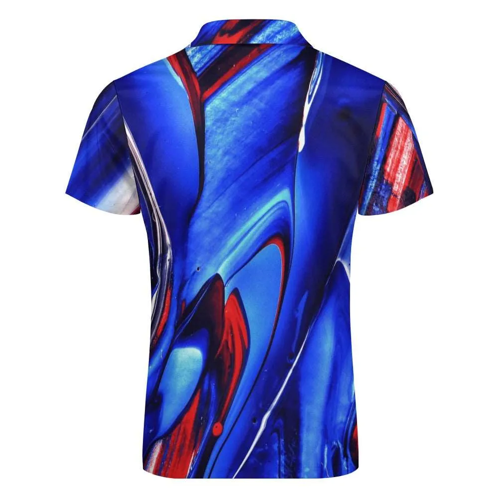 Blue & Red Swirl Short Sleeve Polo Shirt