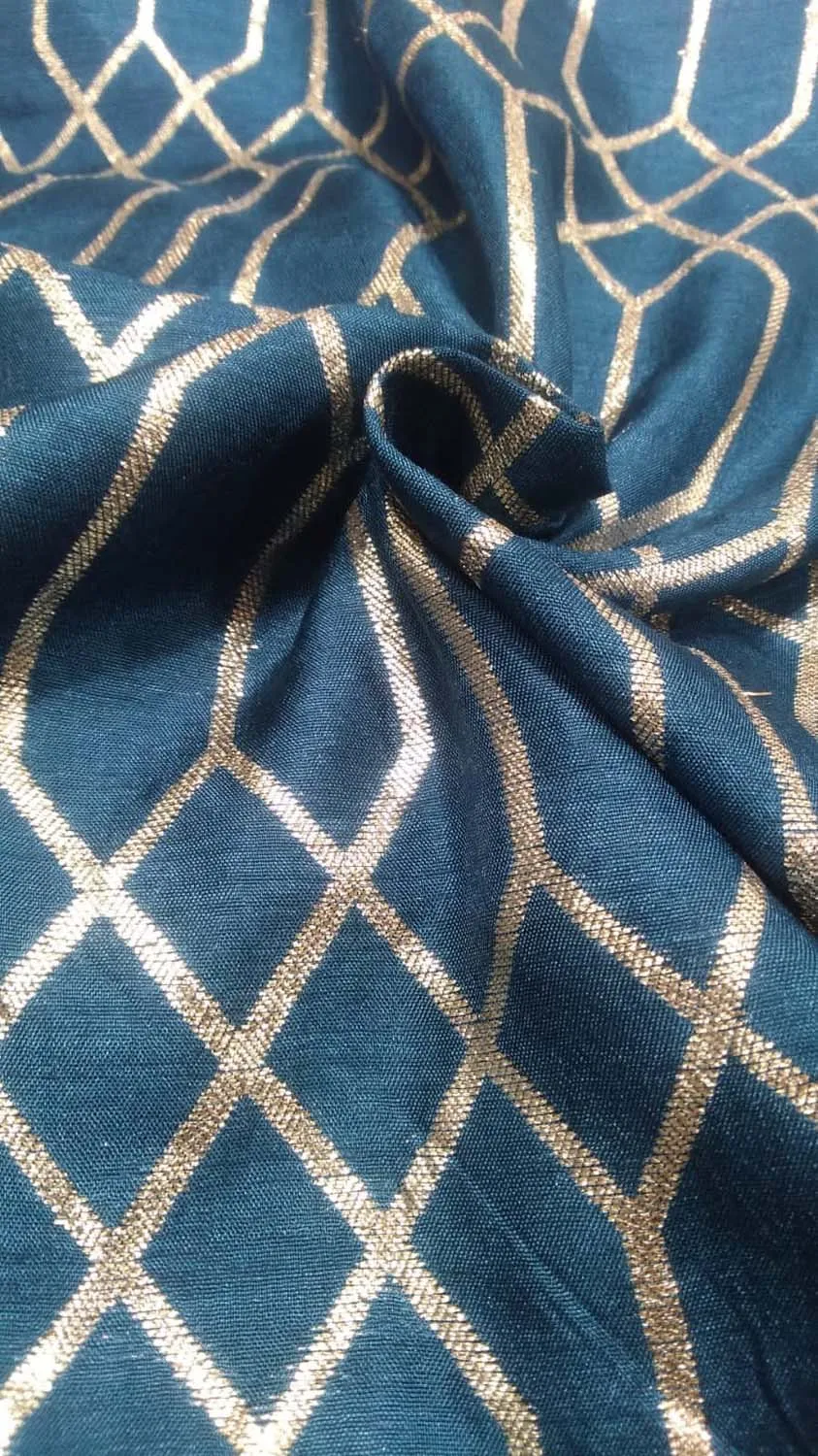 Blue Banarasi Dola Silk Fabric ( 1 Mtr )