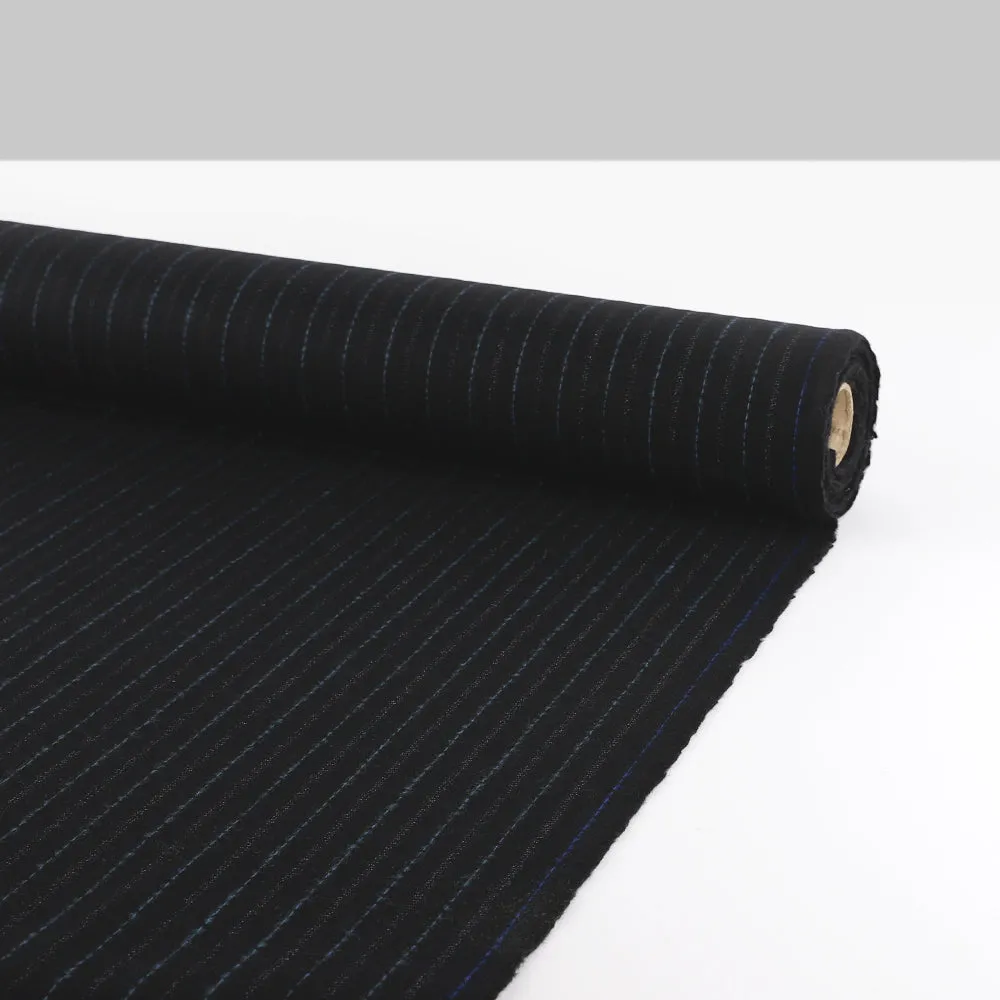 Blue Pinstripe Brushed Wool / Poly Suiting - Black