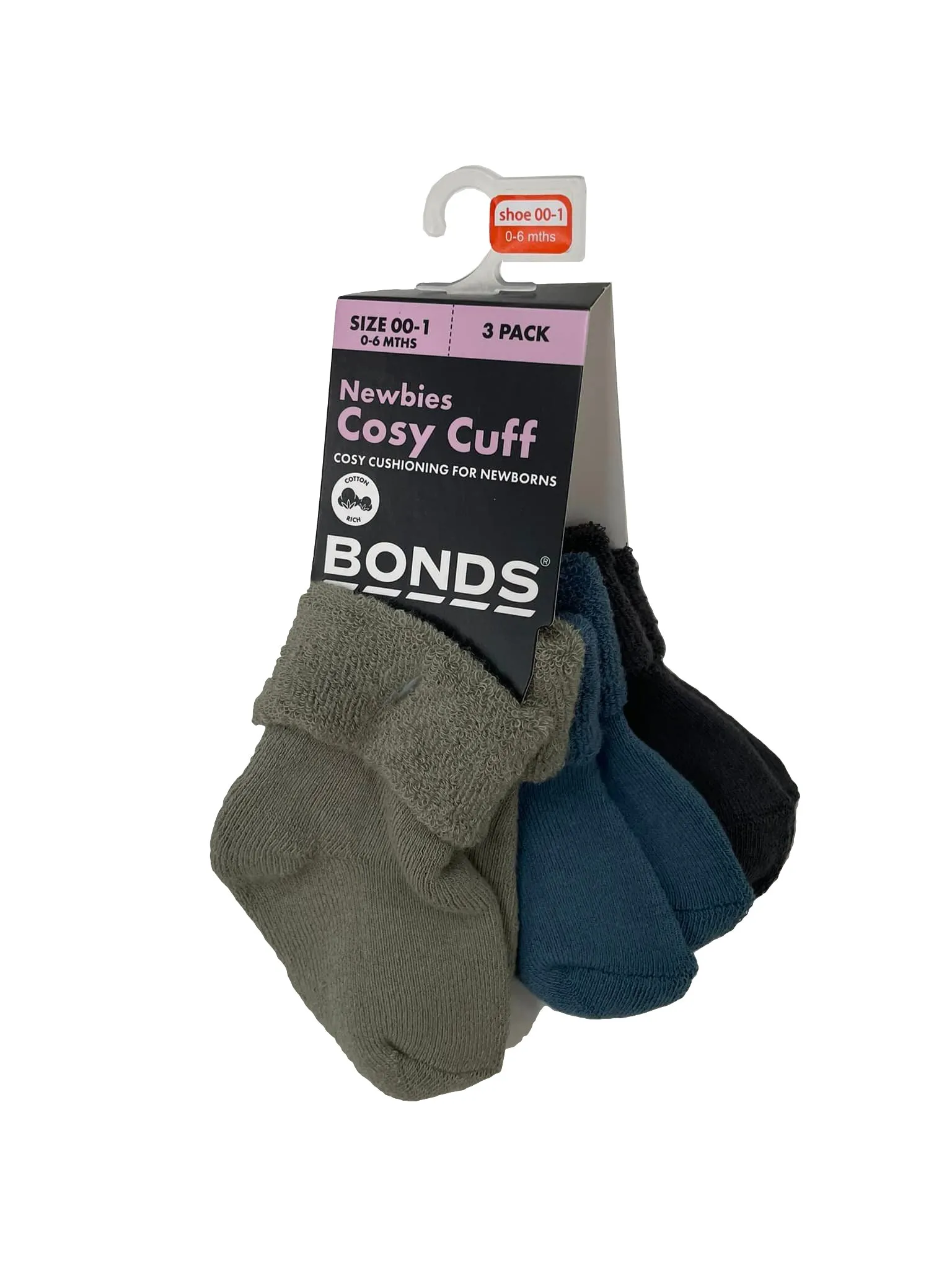 Bonds Baby Wondersock 3 Pack - Camping Grounds/Denim/Charcoal