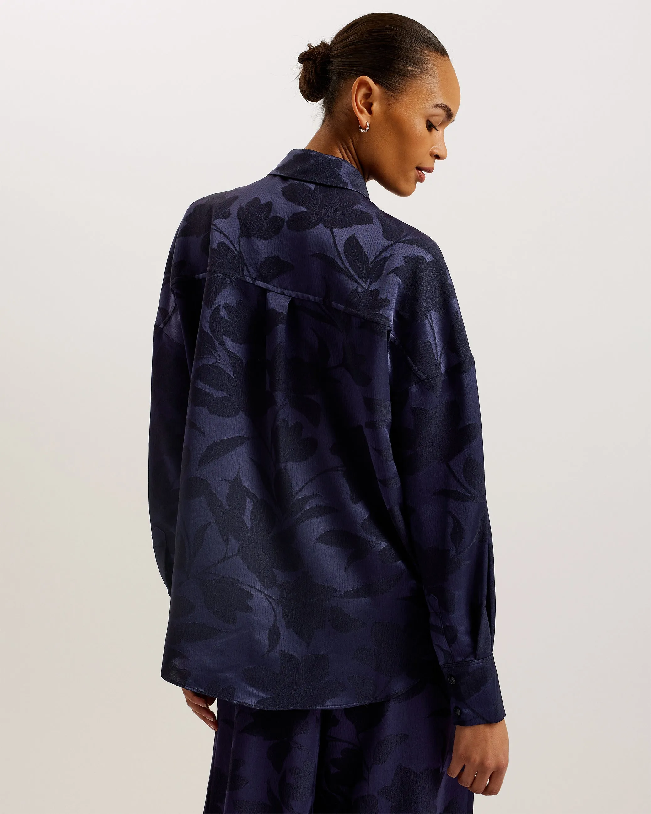 Bormida Floral Print Oversized Shirt Navy