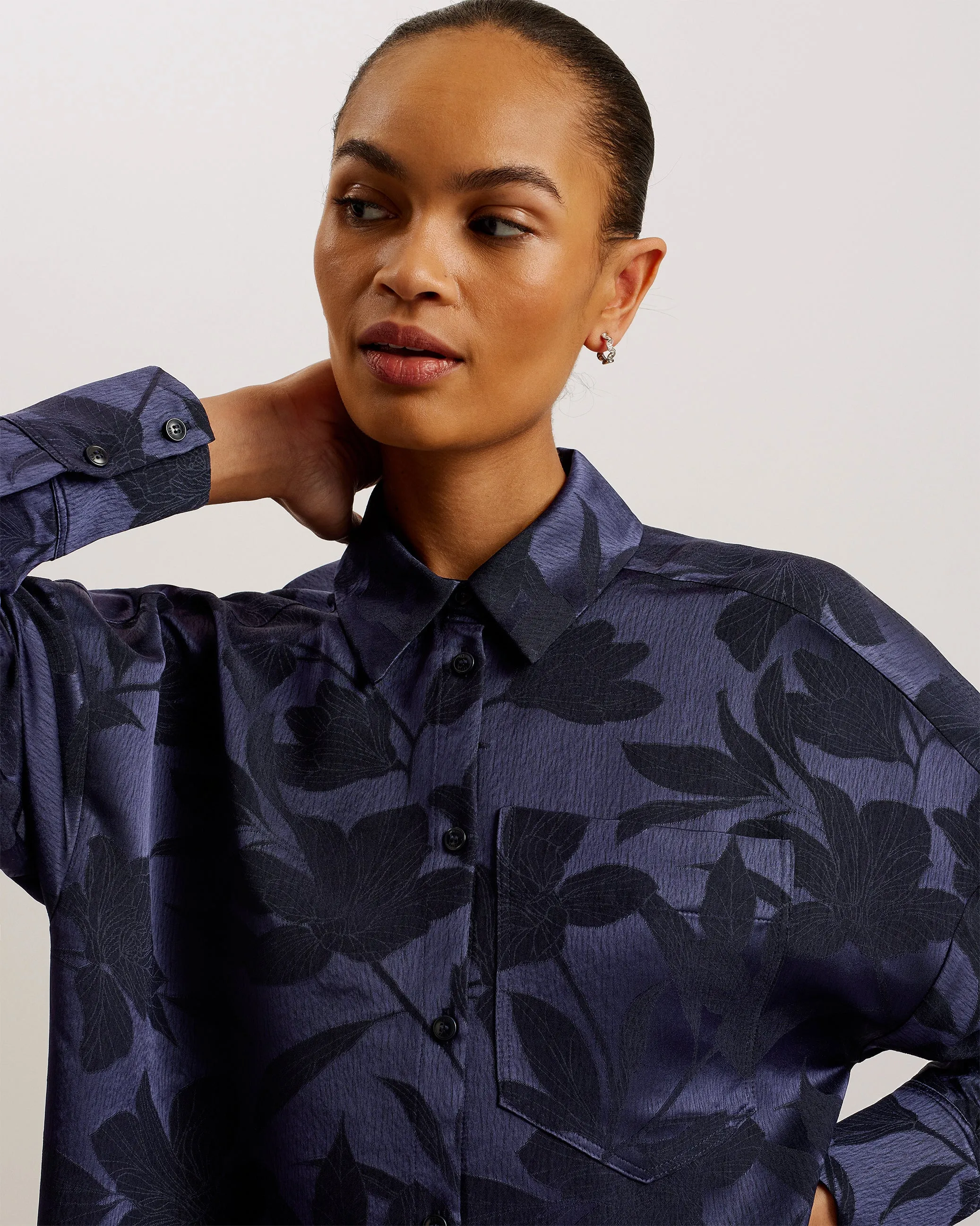 Bormida Floral Print Oversized Shirt Navy