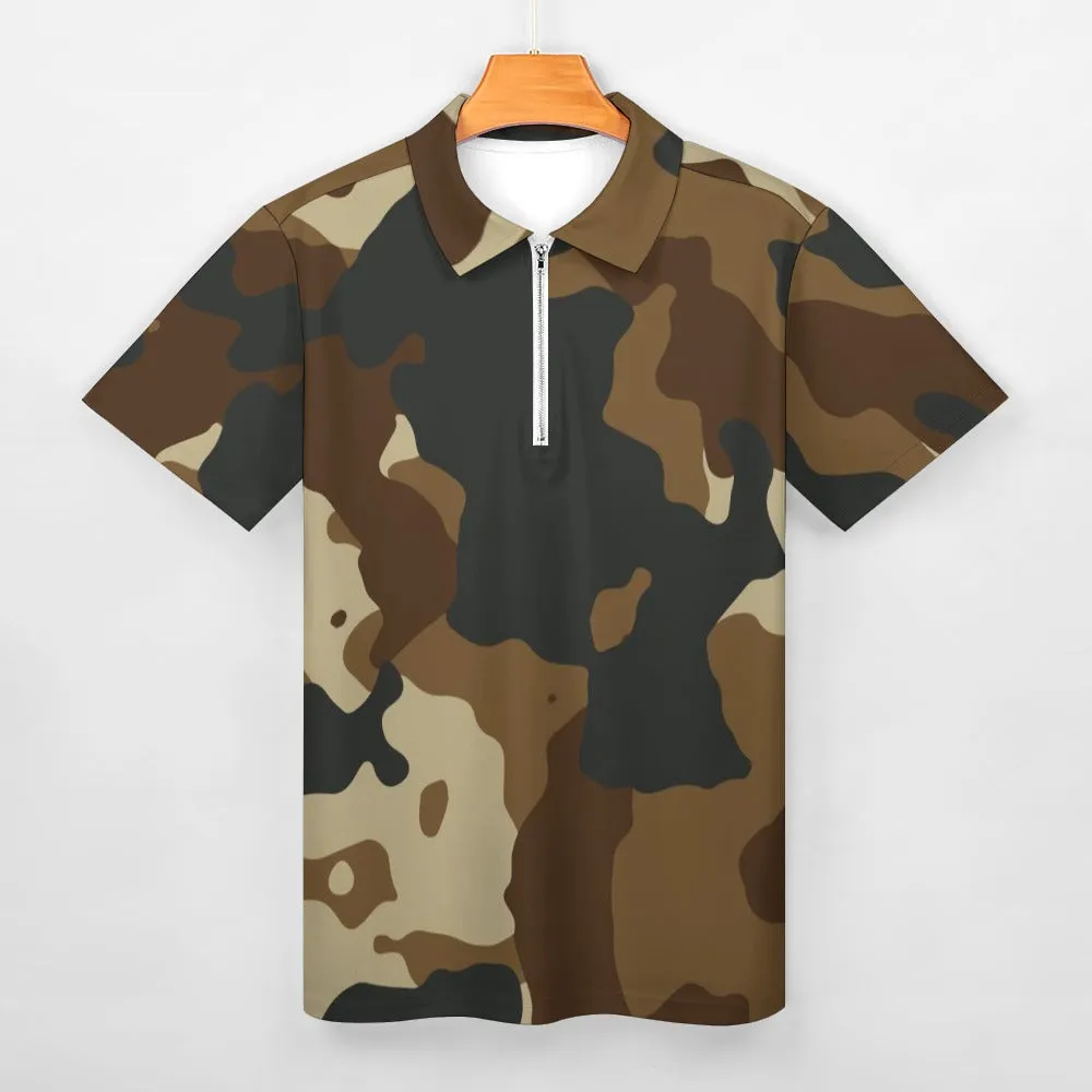 Brown Camo Short Sleeve Polo Shirt