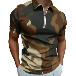 Brown Camo Short Sleeve Polo Shirt