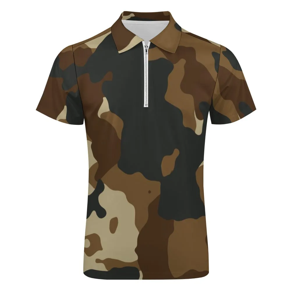 Brown Camo Short Sleeve Polo Shirt