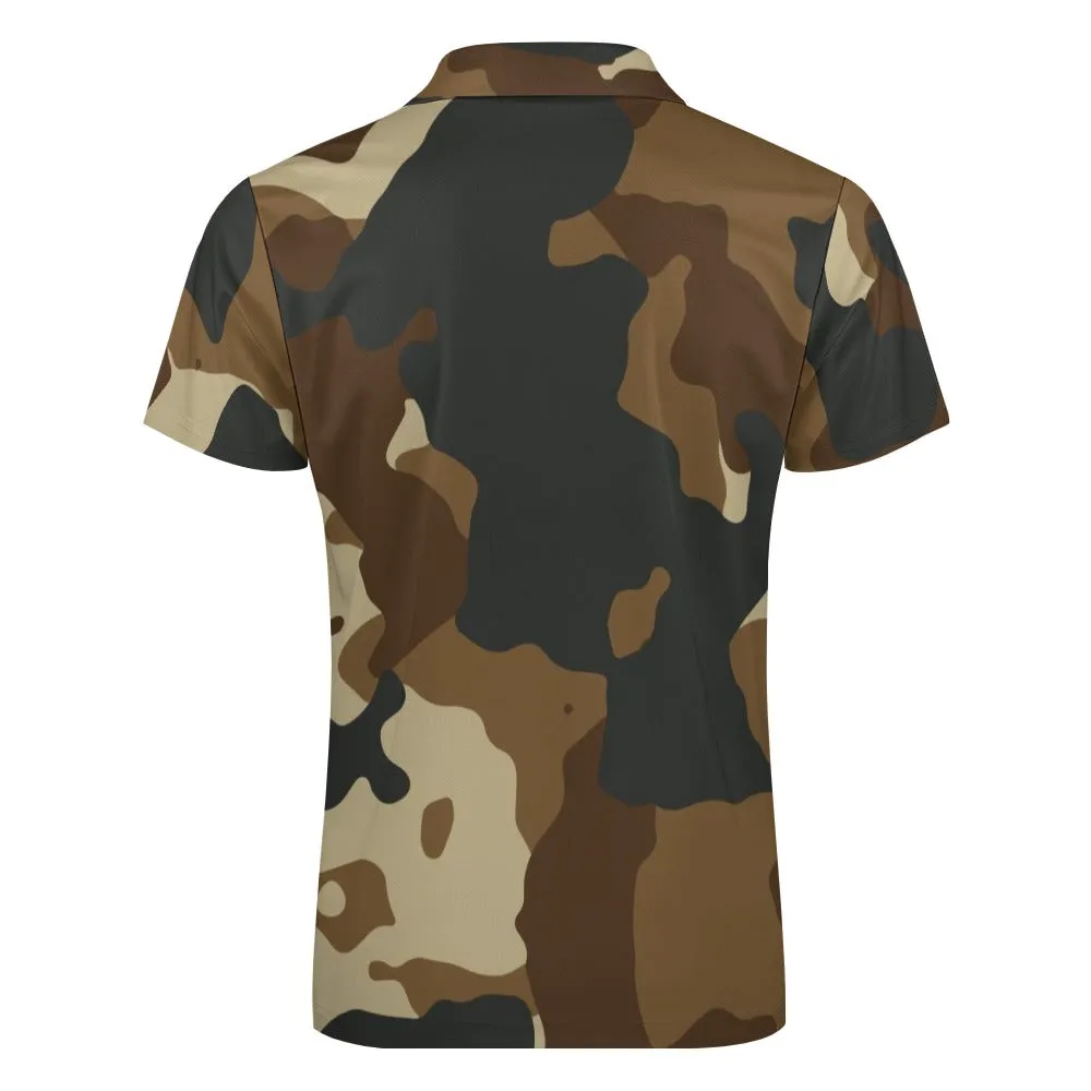 Brown Camo Short Sleeve Polo Shirt