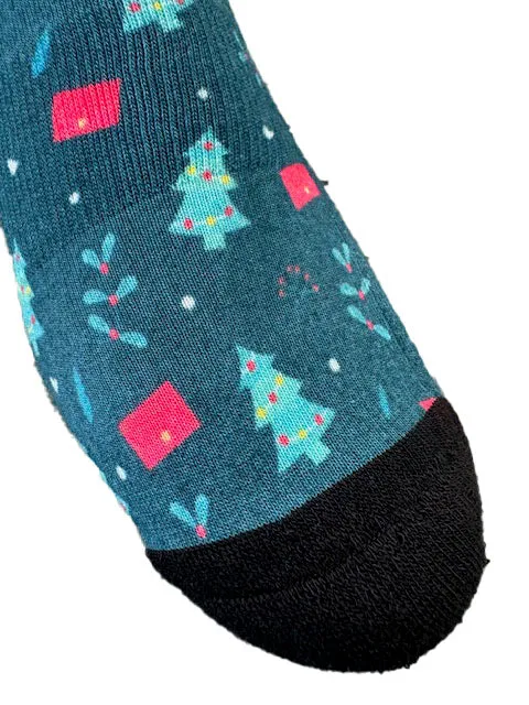 Christmas and Hanukkah Holiday Colorful CoolMax Crew Socks for Men & Women - Holly and Trees