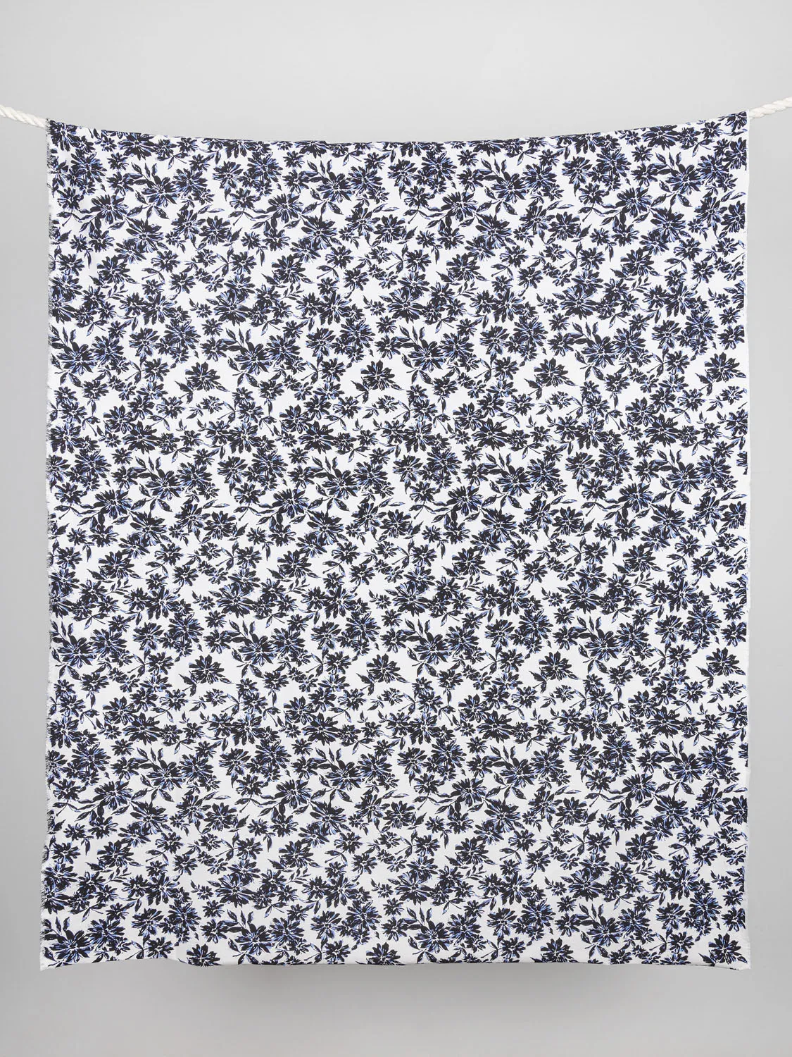 Daisy Print Stretch Viscose Twill Deadstock - Black   Blue   White - Swatch