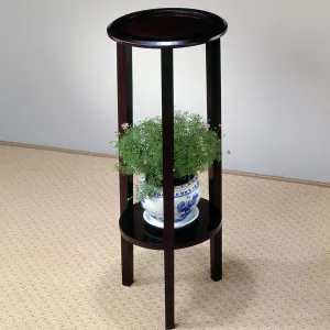 Espresso Round Accent Table with Lower Shelf