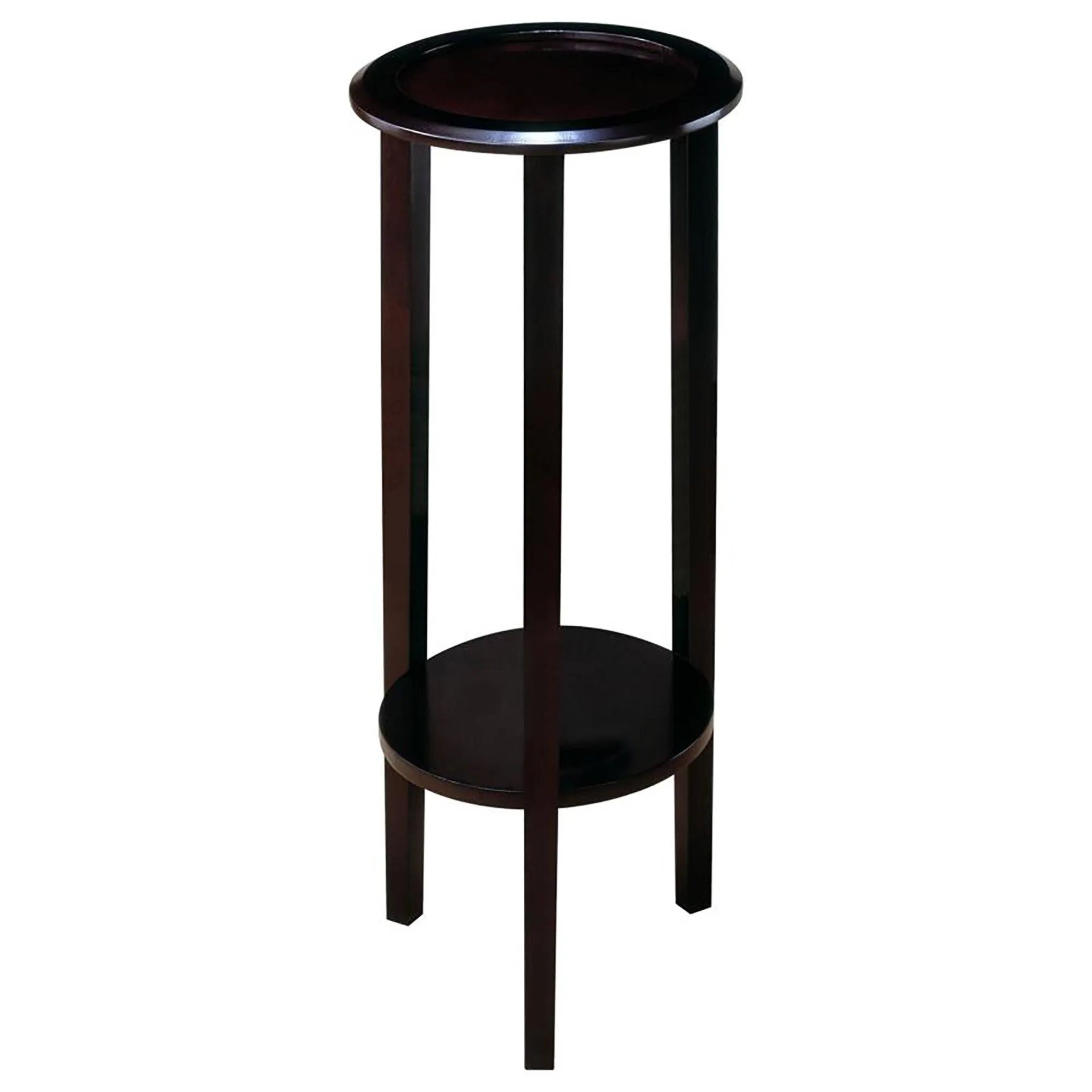 Espresso Round Accent Table with Lower Shelf