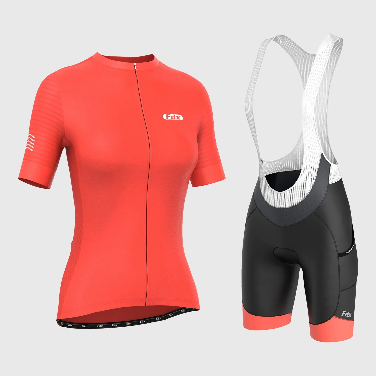 Fdx Women's & Girl's Set Essential Orange Short Sleeve Cycling Jersey & Cargo Bib Shorts