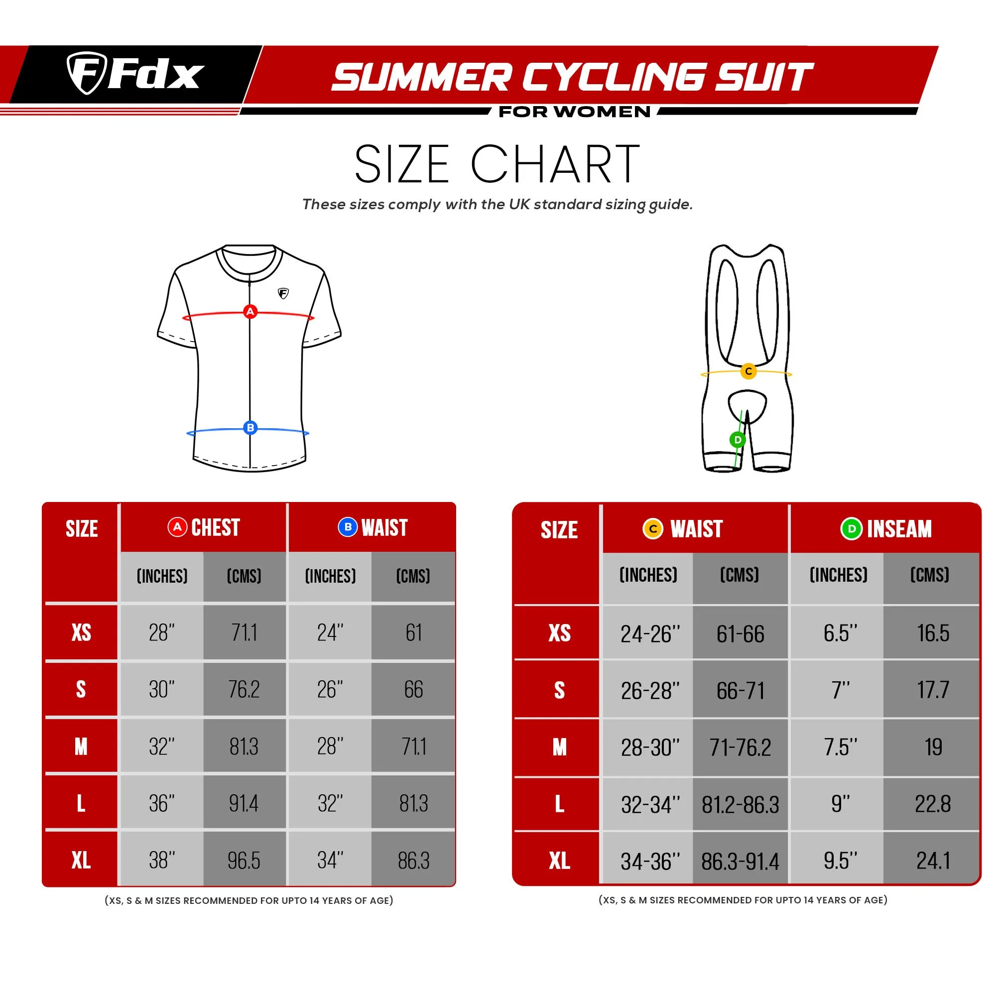 Fdx Women's & Girl's Set Essential Orange Short Sleeve Cycling Jersey & Cargo Bib Shorts