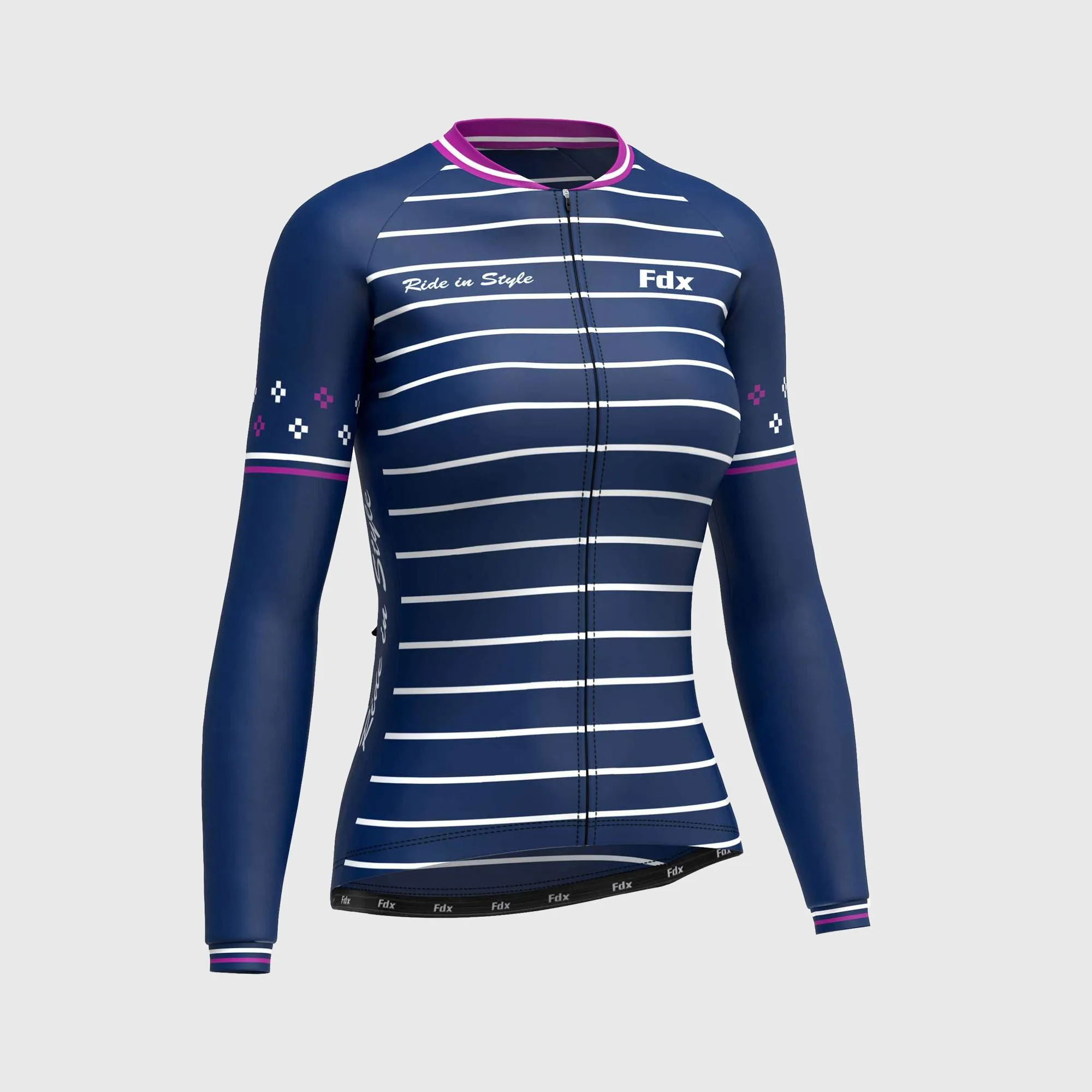 Fdx Women's & Girl's Set Ripple Thermal Super Roubaix Navy Blue Cycling Jersey & Bib Tights