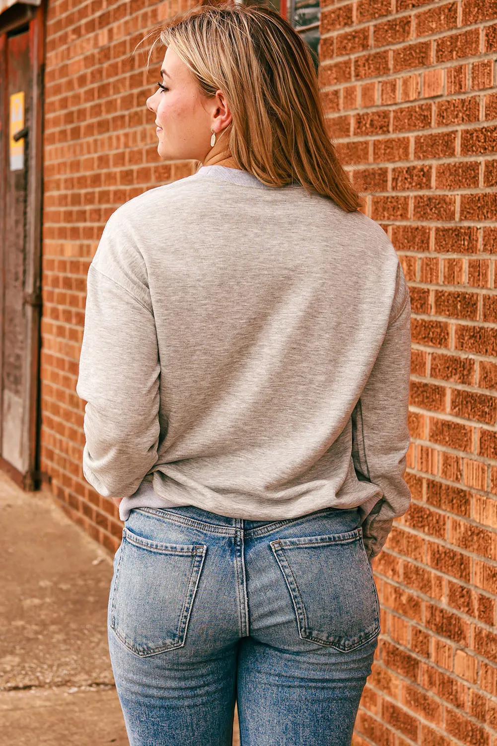 Grey Christmas Letter Crew Neck Graphic Pullover Sweatshirt